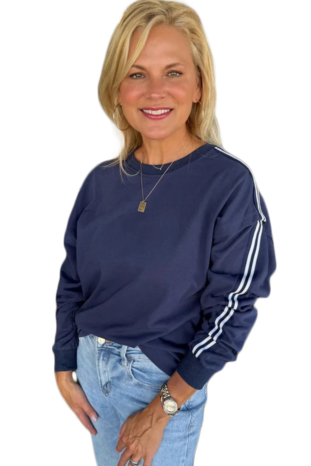 Fiery Red Contrast Striped Detail Varsity Sweatshirt