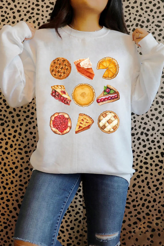 White Yummy Pie Graphic Thanksgiving Sweatshirt