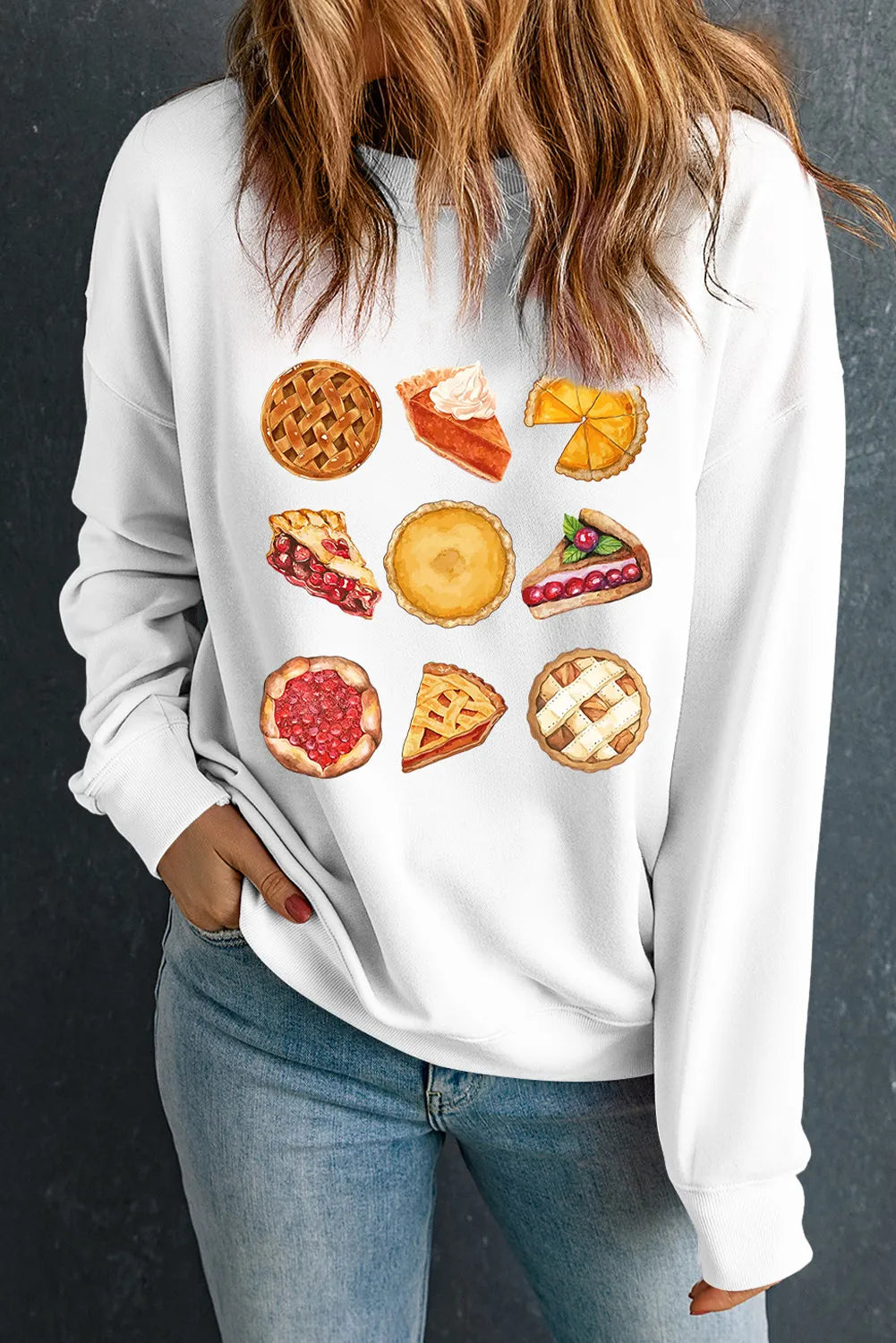 White Yummy Pie Graphic Thanksgiving Sweatshirt