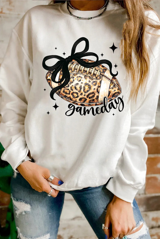 White Game Day Leopard Rugby Graphic Customized Crew Neck Sweatshirt