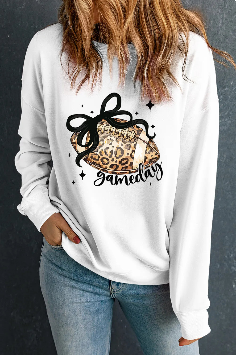 White Game Day Leopard Rugby Graphic Customized Crew Neck Sweatshirt
