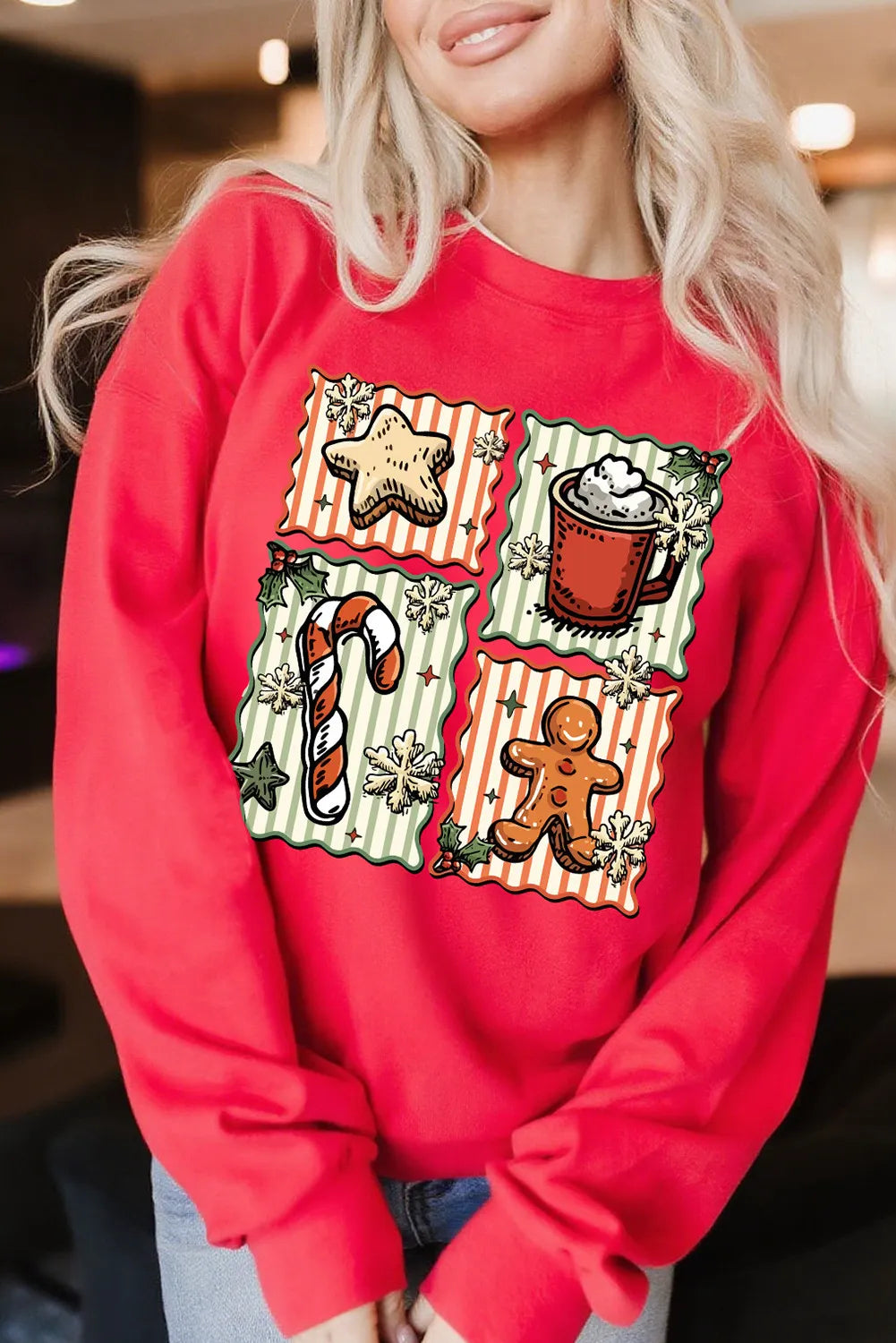 Red Christmas Dessert Time Custom Graphic Sweatshirt