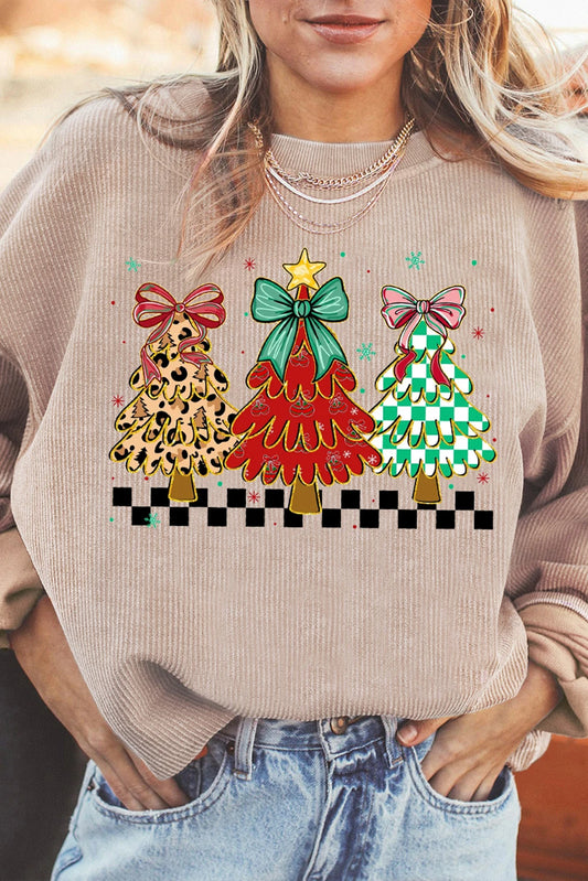 Apricot Christmas Tree Holiday Corded Tunic Sweatshirt