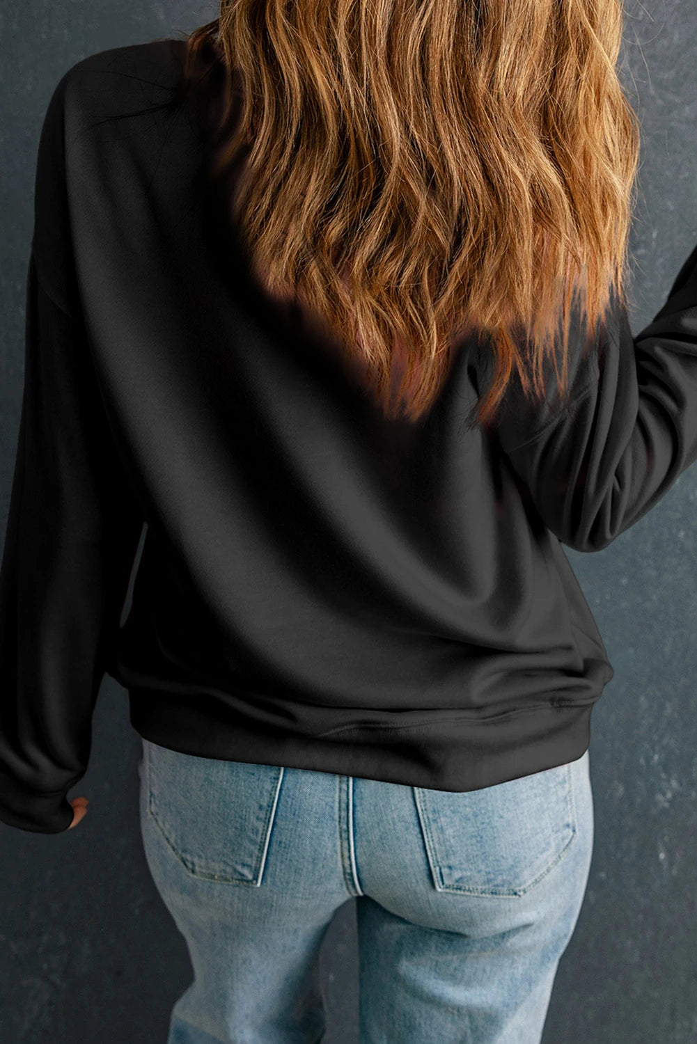 Black Christmas Fashion Sequin Ribbon Bow Patched Drop Shoulder Sweatshirt