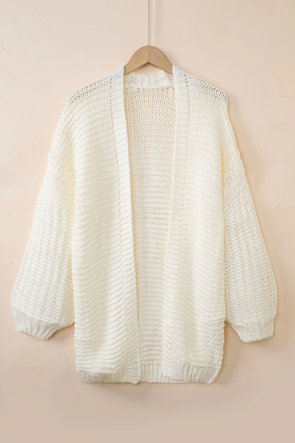 White Chunky Oversize Knit Drop Shoulder Puff Sleeve Cardigan