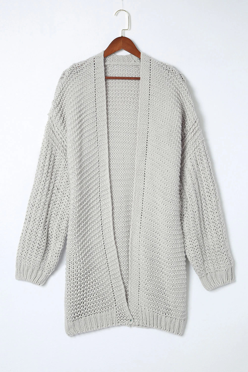 White Chunky Oversize Knit Drop Shoulder Puff Sleeve Cardigan