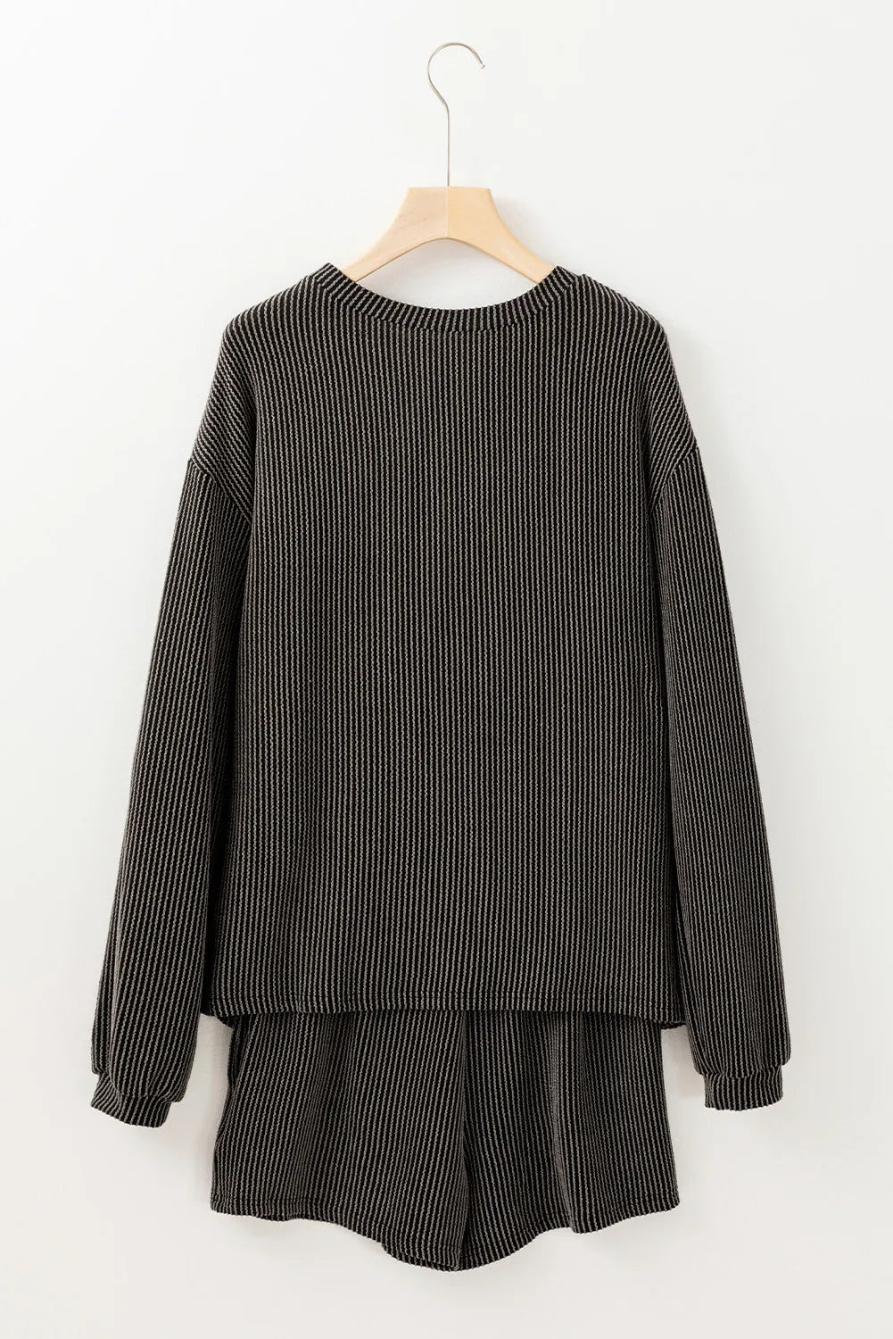 Carbon Grey Thankful Letter Patched Sequin Bow Sleeve Twisted Ribbed Short Set