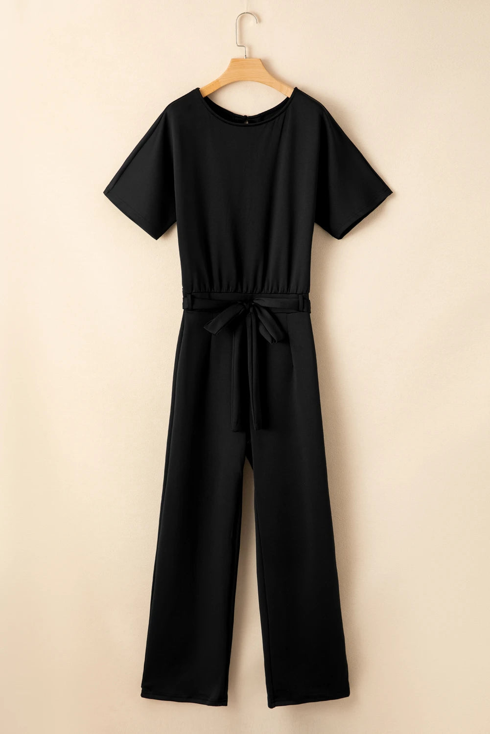 Black Dolman Sleeve Belted Straight Leg Jumpsuit