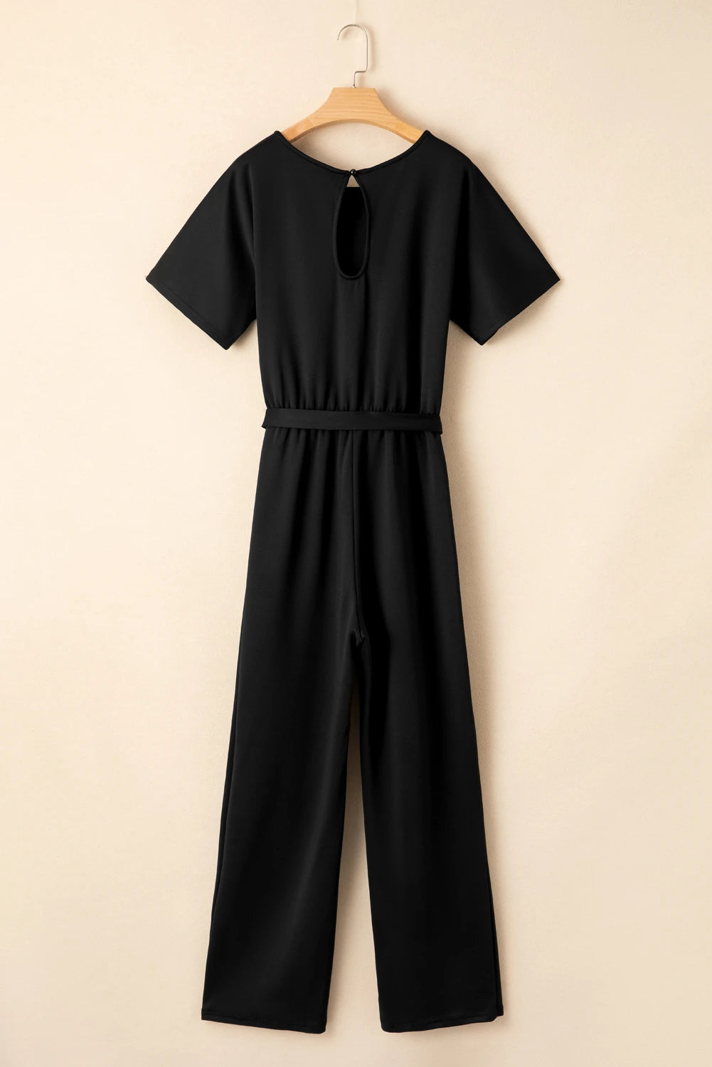 Black Dolman Sleeve Belted Straight Leg Jumpsuit