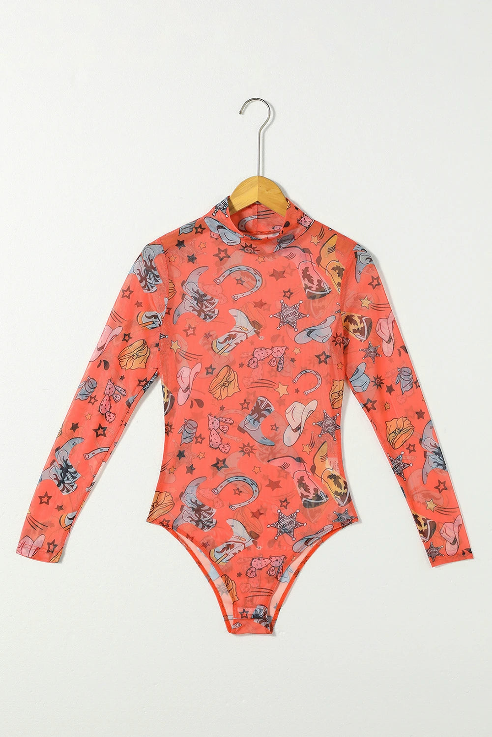 Orange Rodeo Bound Printed Long Sleeve Bodysuit