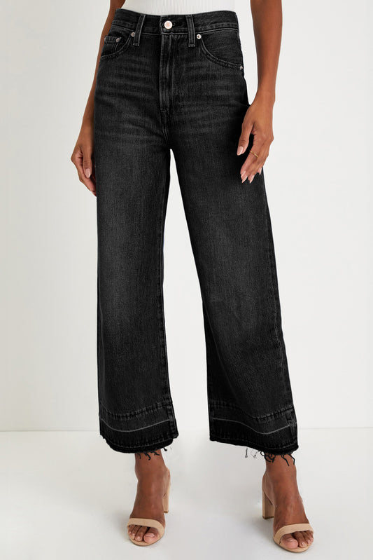 Raw Hem Straight Leg Loose High Waist Jean