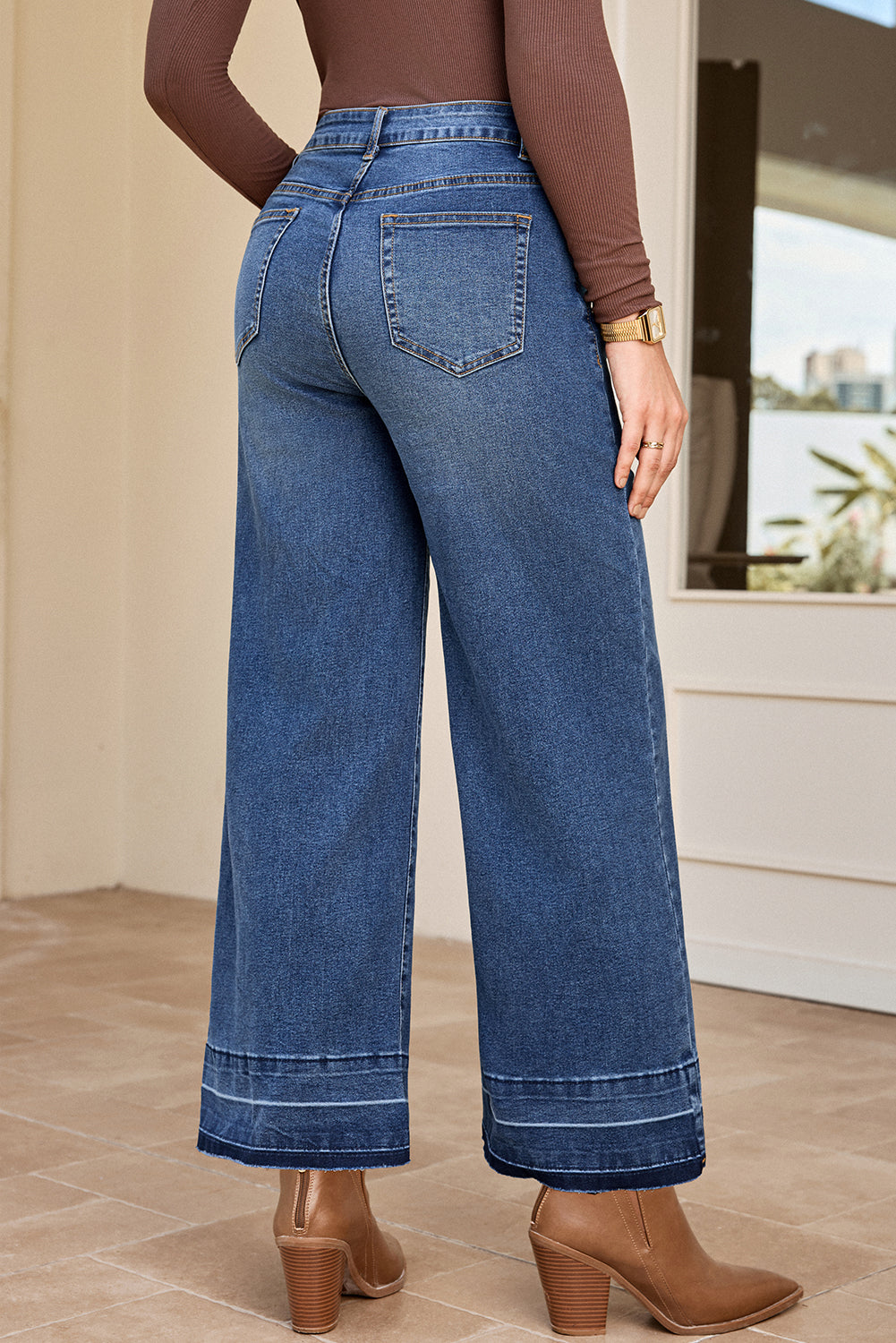 Raw Hem Straight Leg Loose High Waist Jean