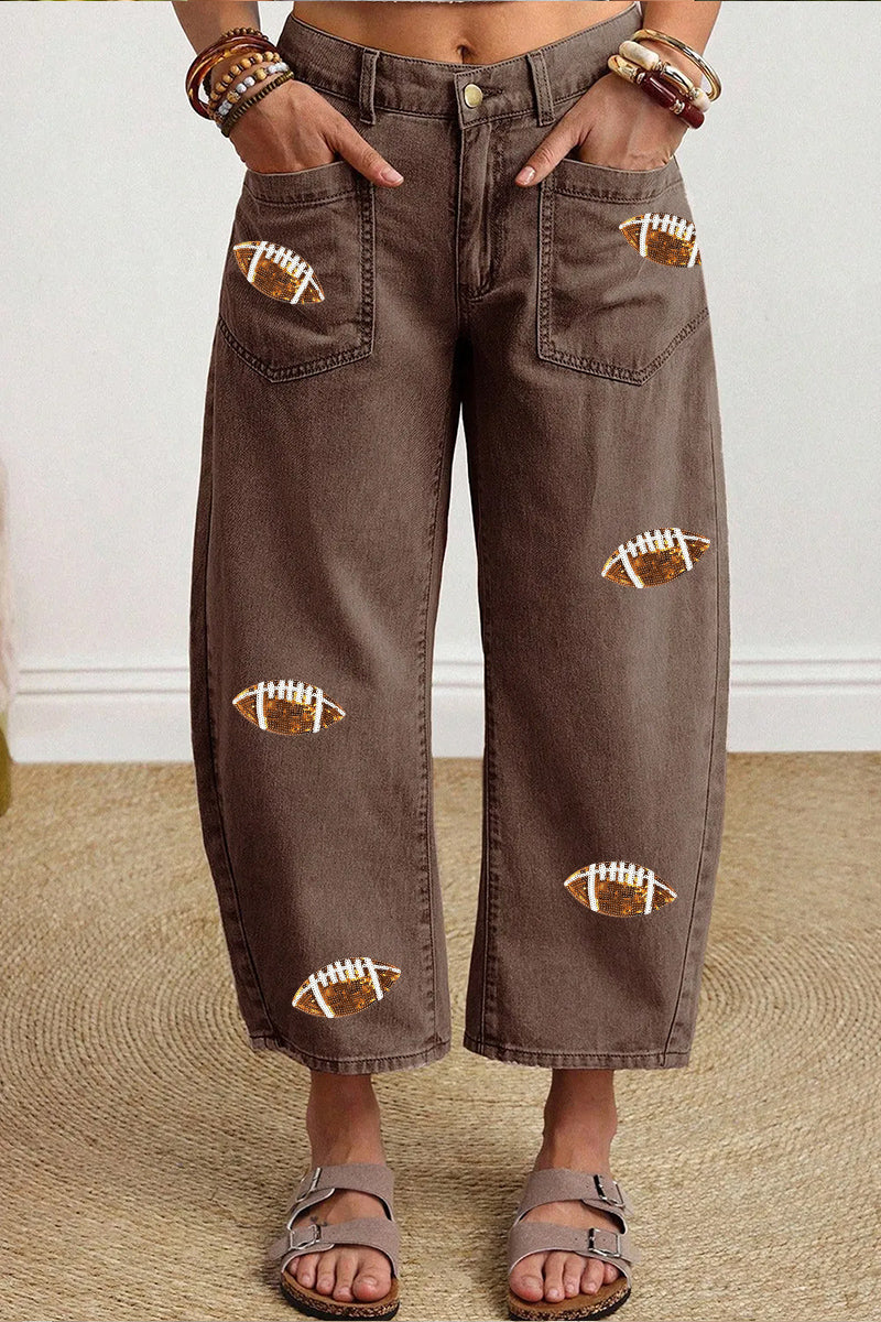 Game Day Football Patch Light Wash Wide Leg Jeans