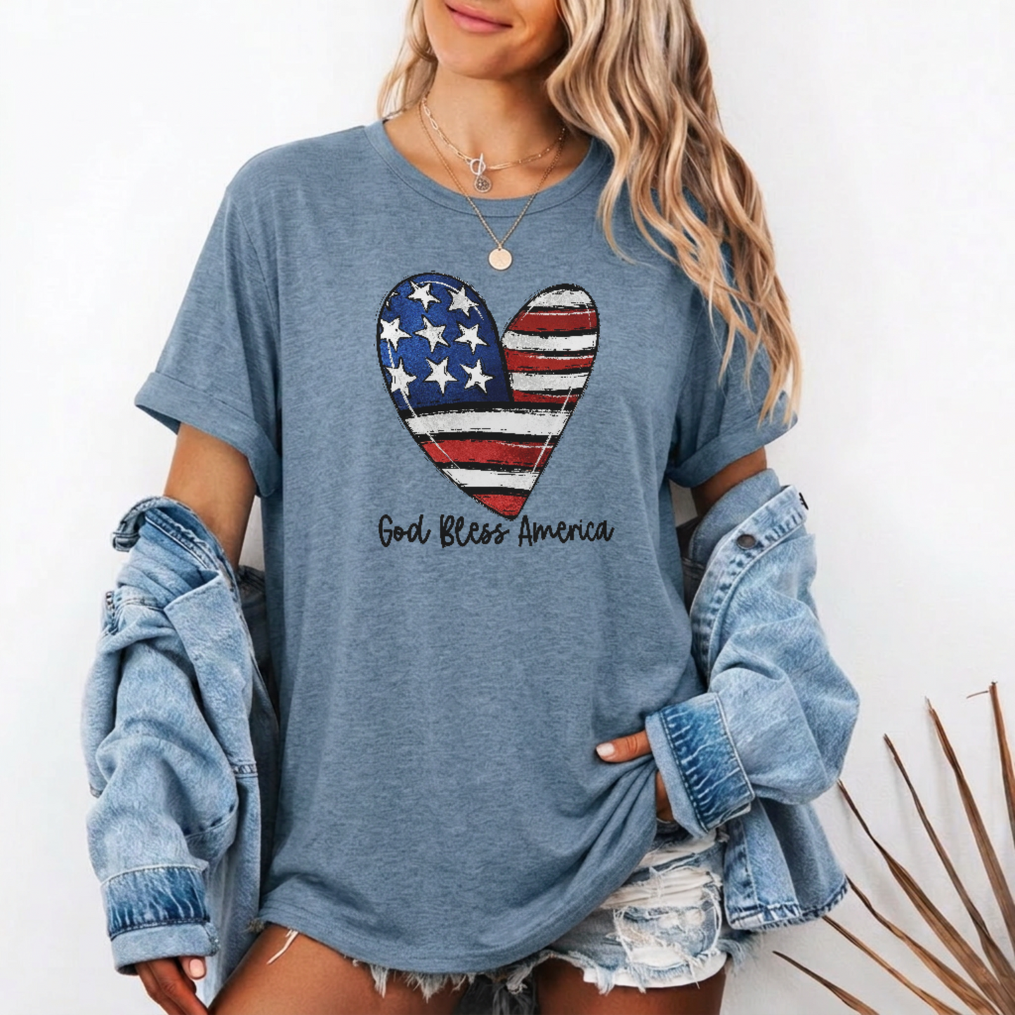 Patriotic Heart Graphic Oversized Fourth of July Tee