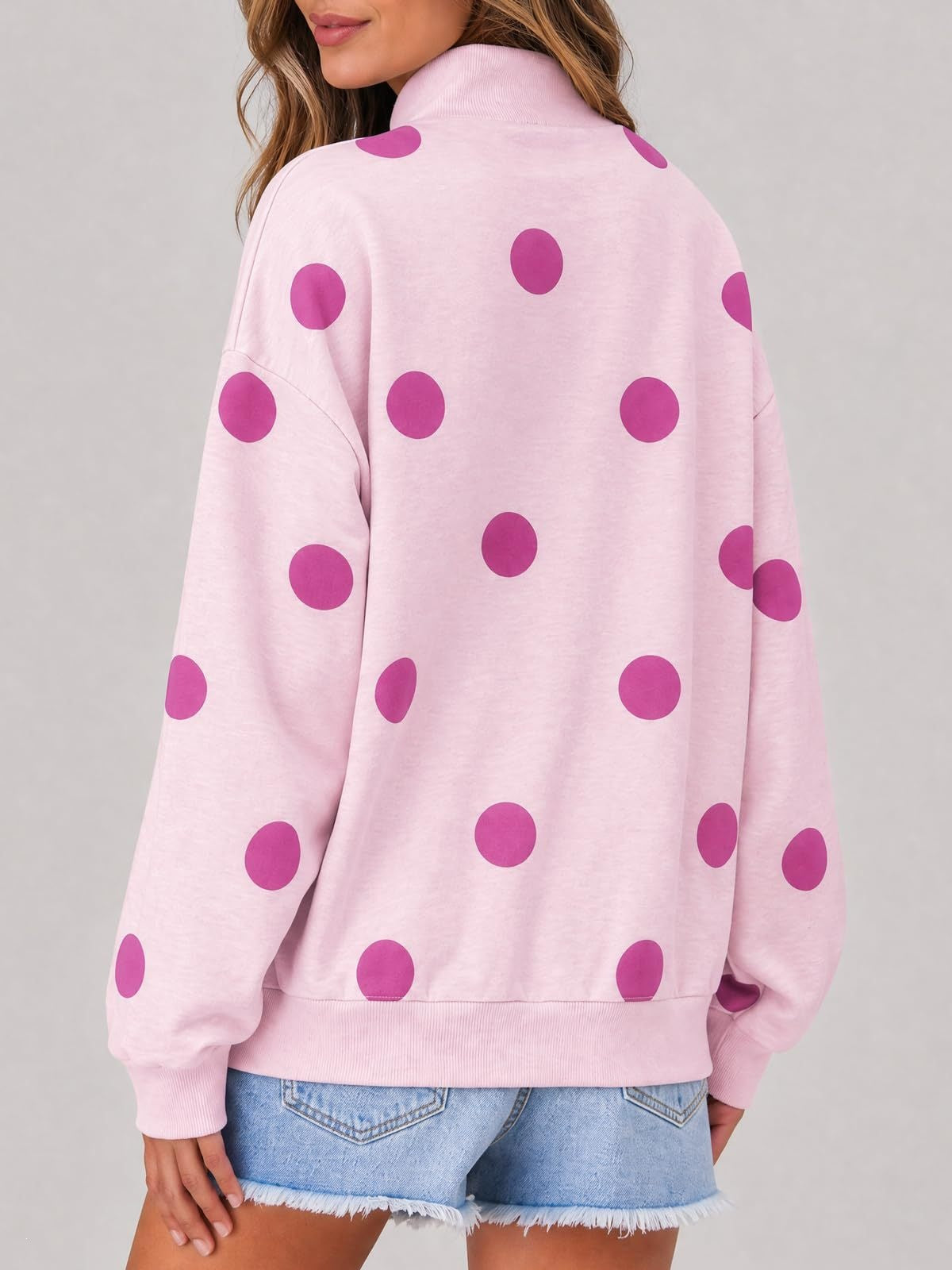 Women’s Oversized Polka Dot Crew Neck Sweatshirt Casual Drop Shoulder Pullover