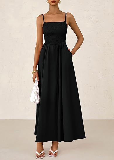 Spaghetti Strap Smocked Maxi Dress with Pockets for Summer