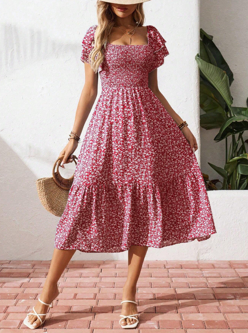 2026 Summer Square Neck Floral Dress for Women, Smocked
