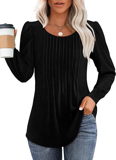 Solid Cotton Top Casual Pleated Puff Sleeve