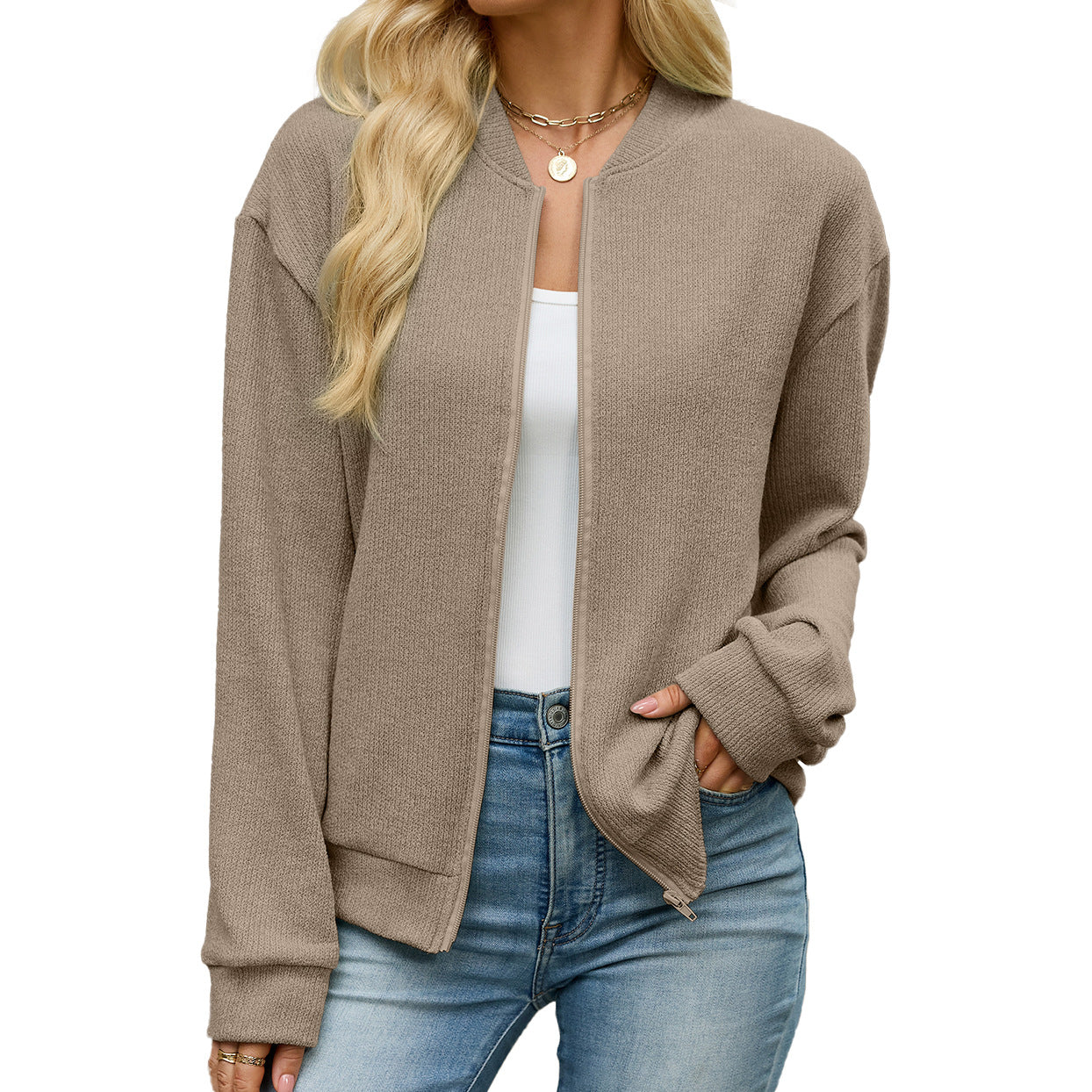 Women's Oversized Zip Up Cardigan Jacket Casual Long Sleeve