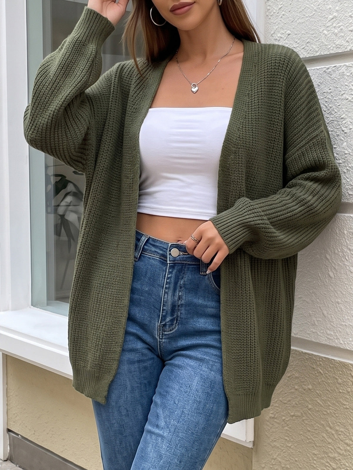 Women's Oversized Chunky Knit Open Front Cardigan Sweater