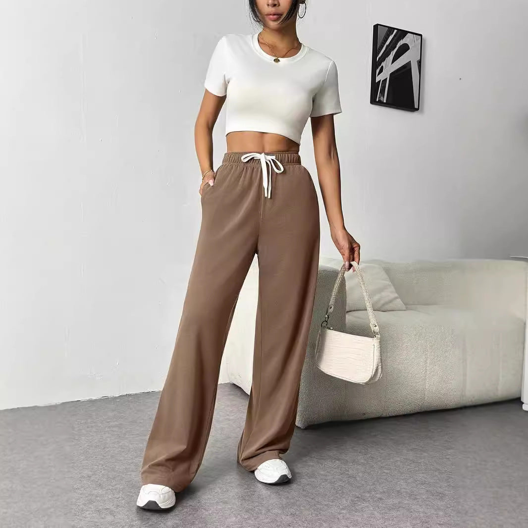 Wide Leg Sweatpants High Waisted Drawstring Lounge Pants