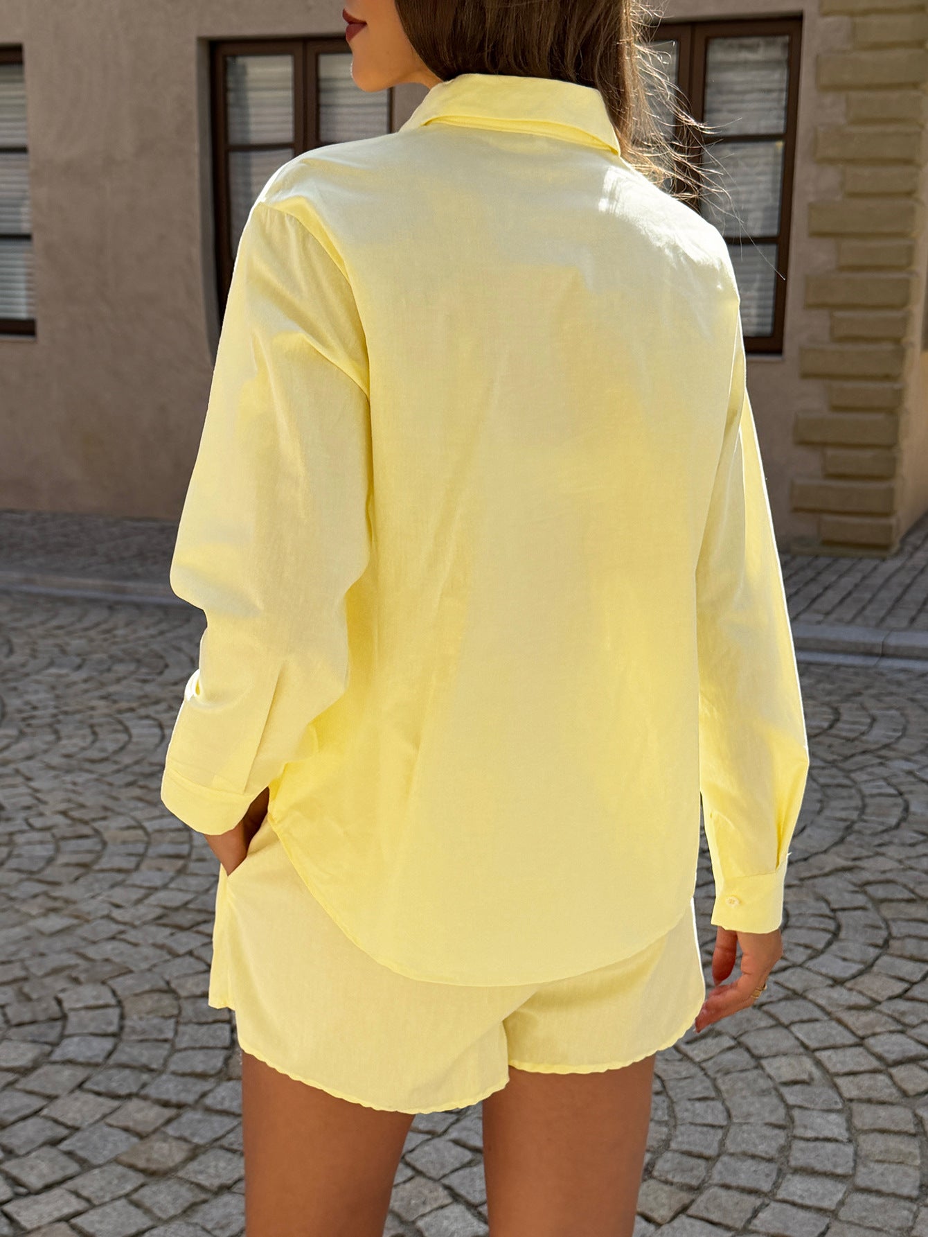 Solid Cotton Shorts Set Resort Shirt Lounge