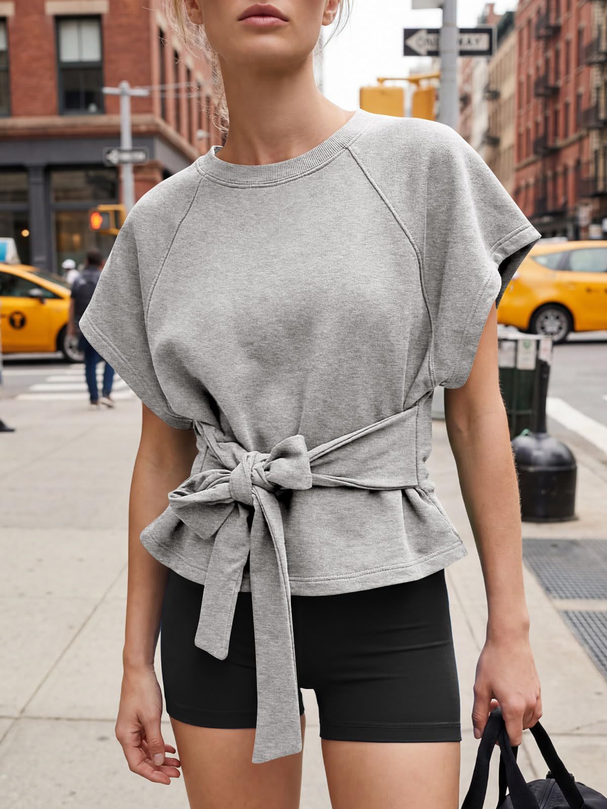 Solid Tie Waist Blouse Oversized Boutique Peplum Top