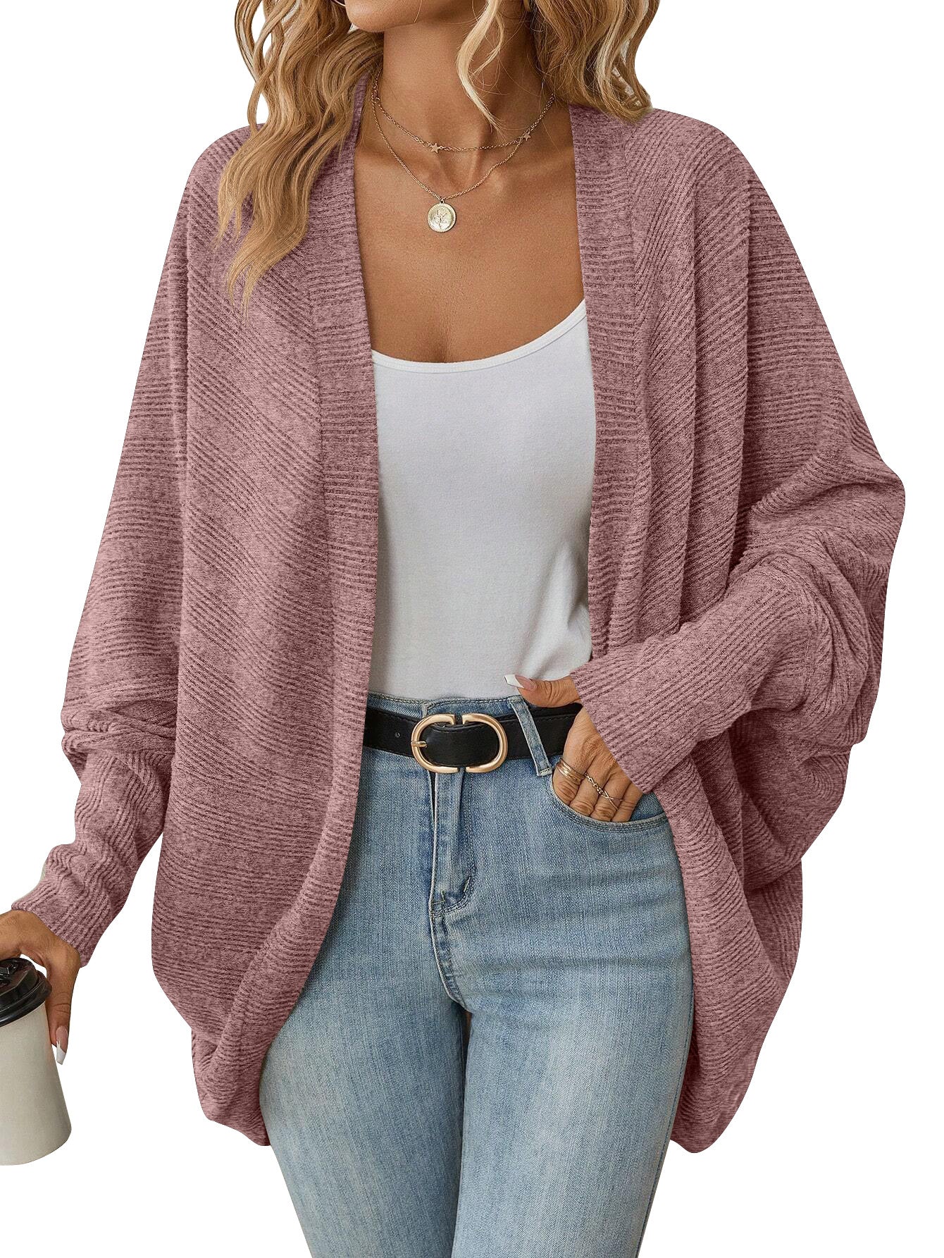 Oversized Ribbed Knit Cardigan Open Front Cozy Layer