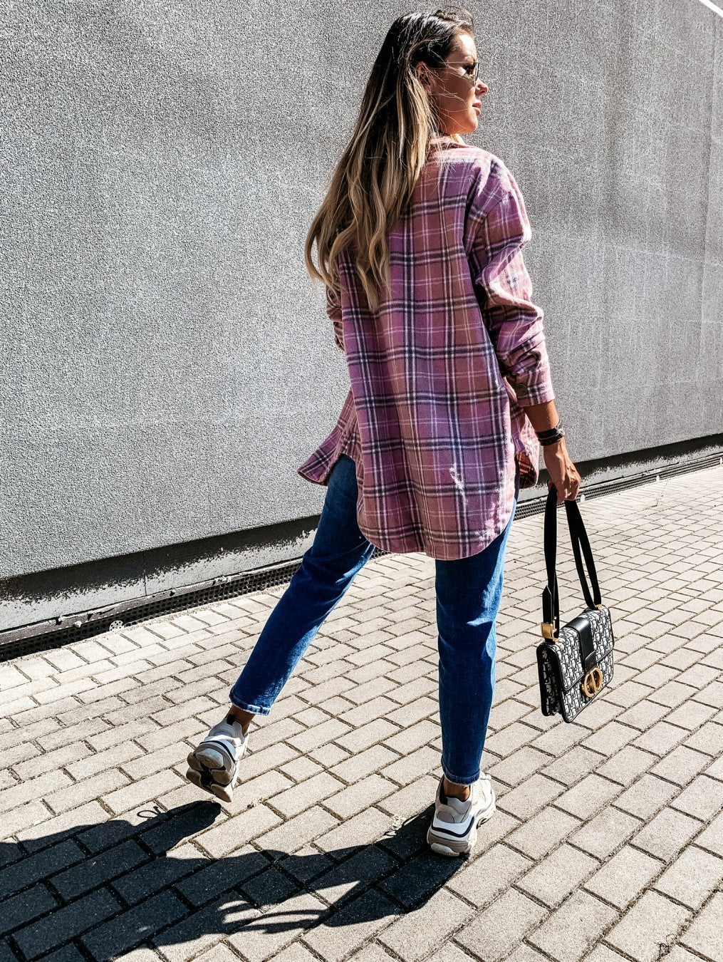 Plaid Shacket Button Front Oversized Longline Fit