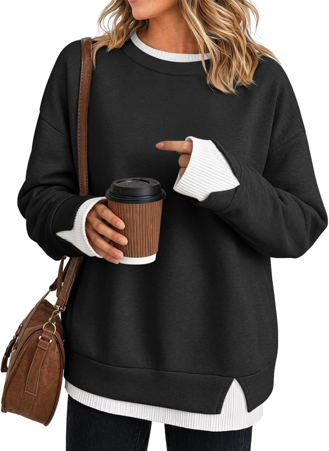 Womens Oversized Crewneck Sweatshirt Color Block Pullover