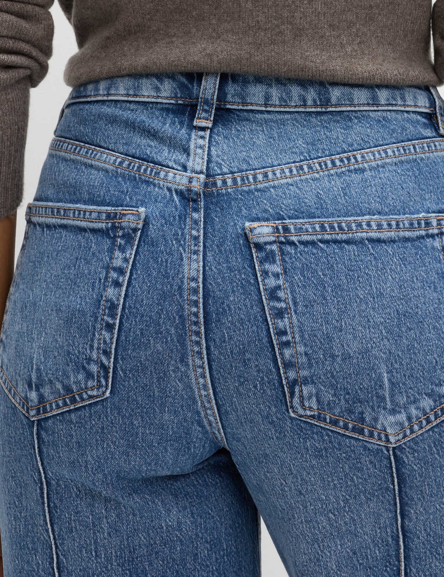 High Rise Seam Detail Wide Leg Denim Jeans