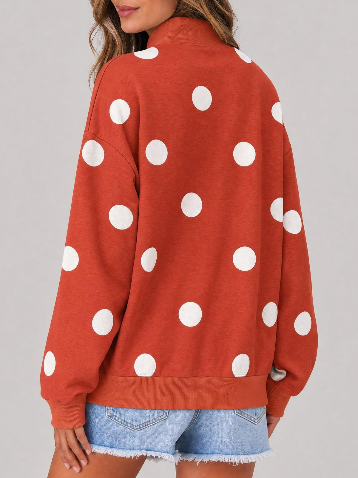 Women’s Oversized Polka Dot Crew Neck Sweatshirt Casual Drop Shoulder Pullover