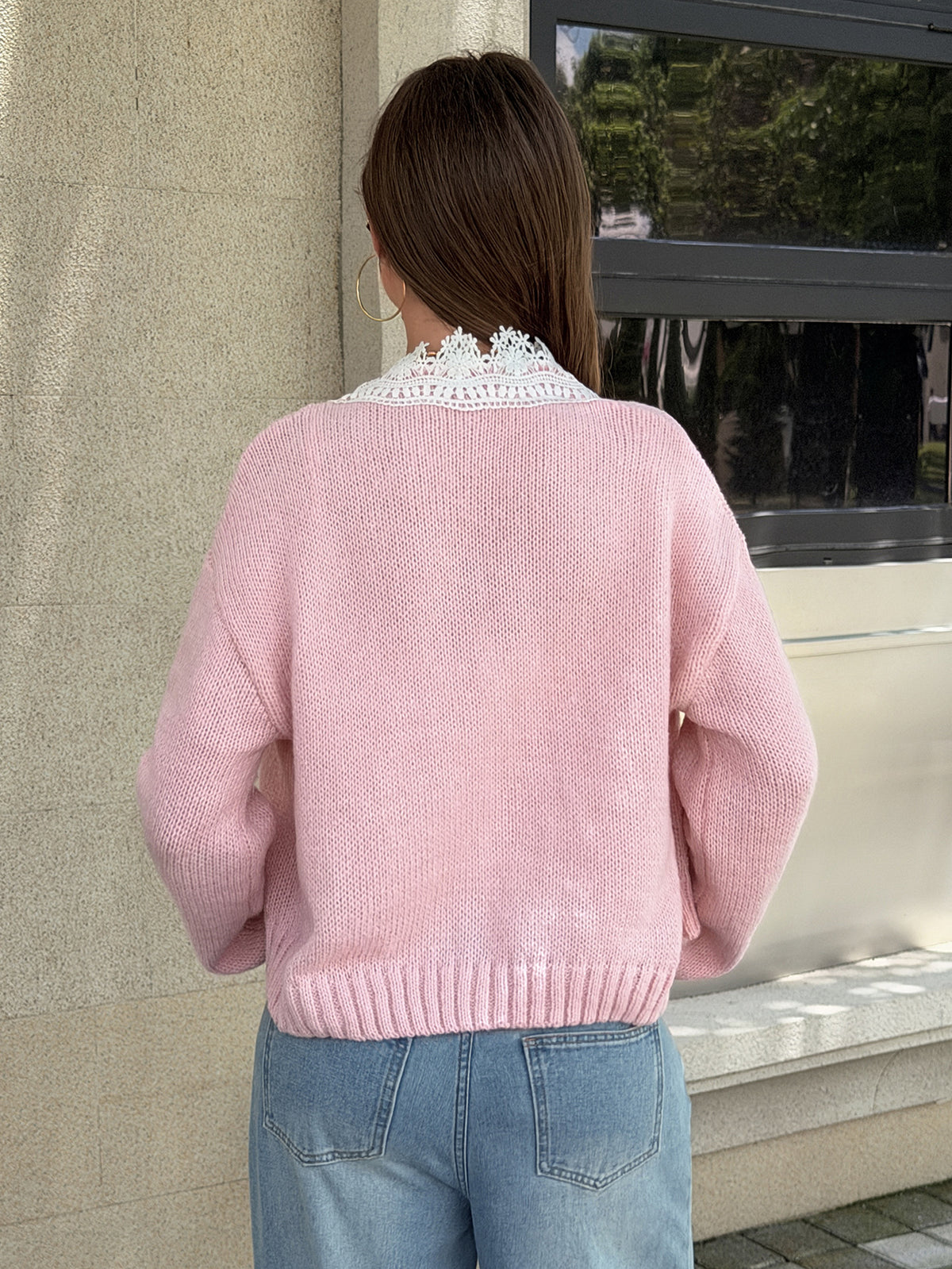 Women's Lace Tie Front Cropped Cardigan Sweater