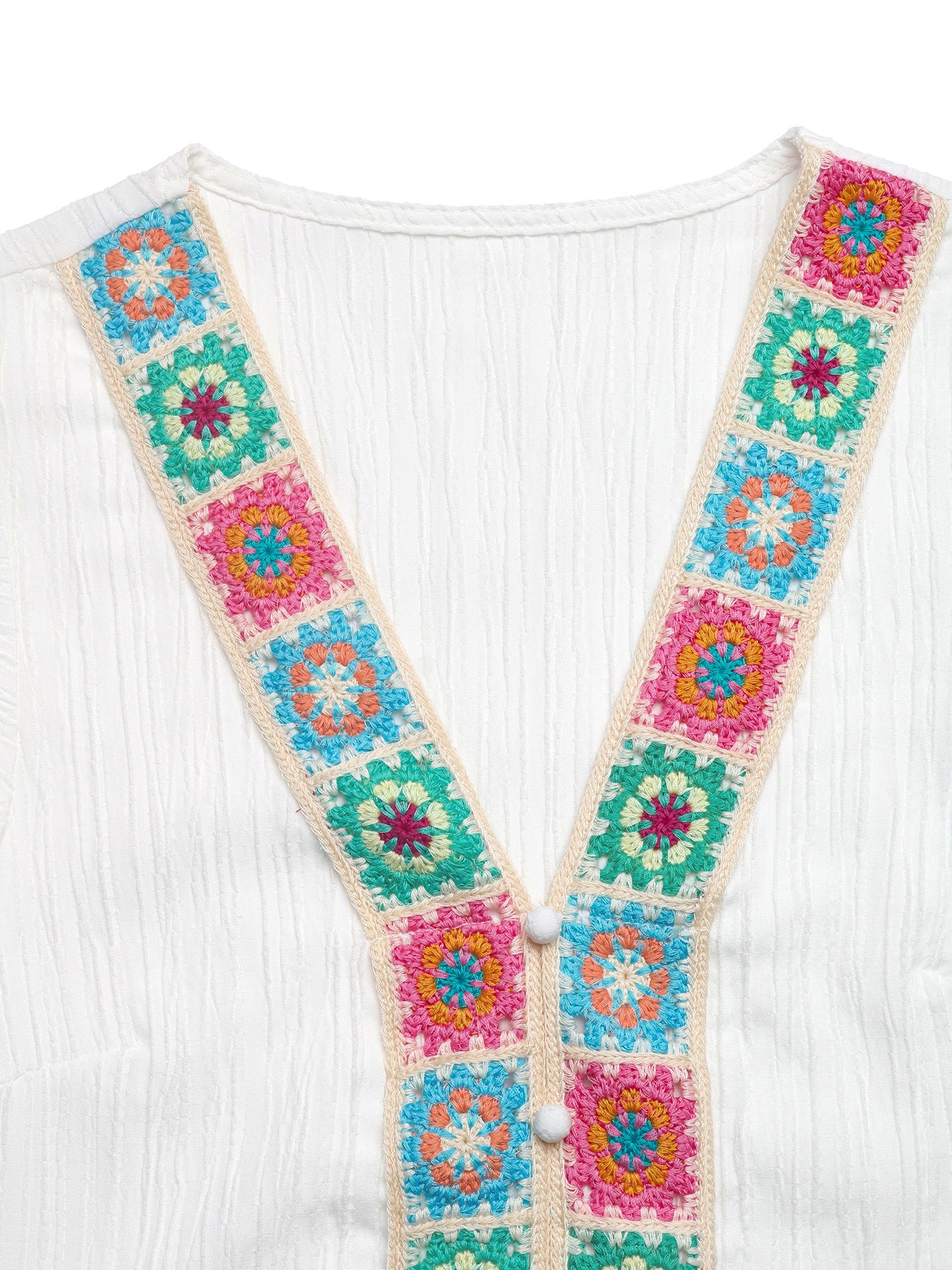 Boho Embroidered V Neck Flutter Sleeve Summer Blouse