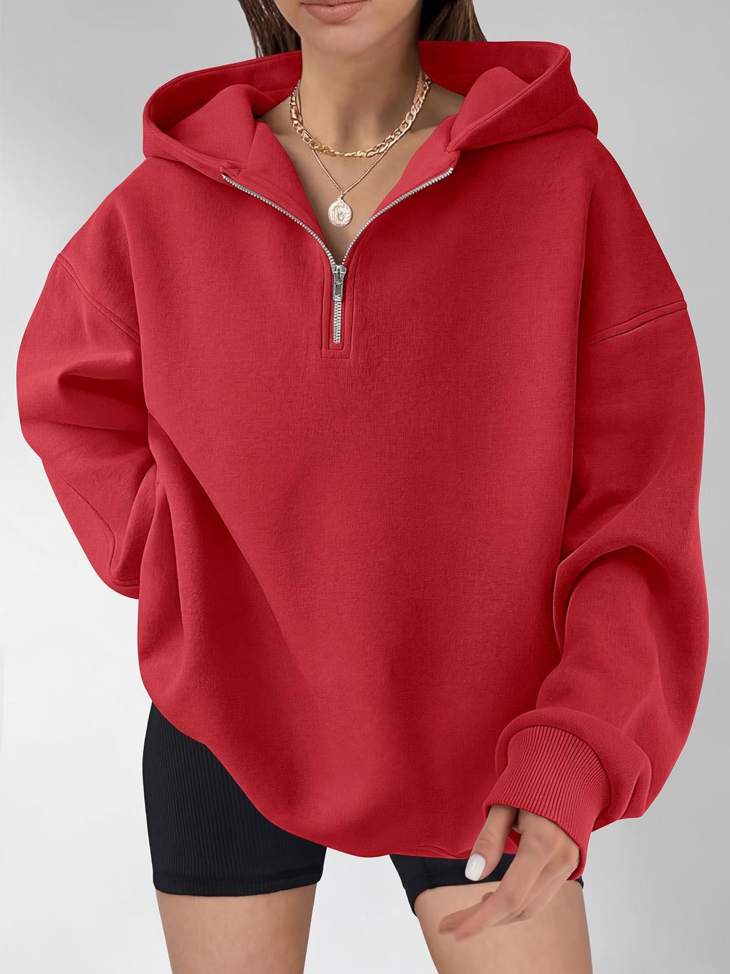 Half Zip Hoodie Relaxed Fit Pullover Sweatshirt