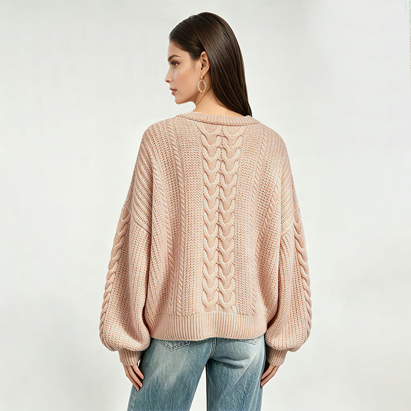 Women's Oversized Cable Knit Crew Neck Sweater