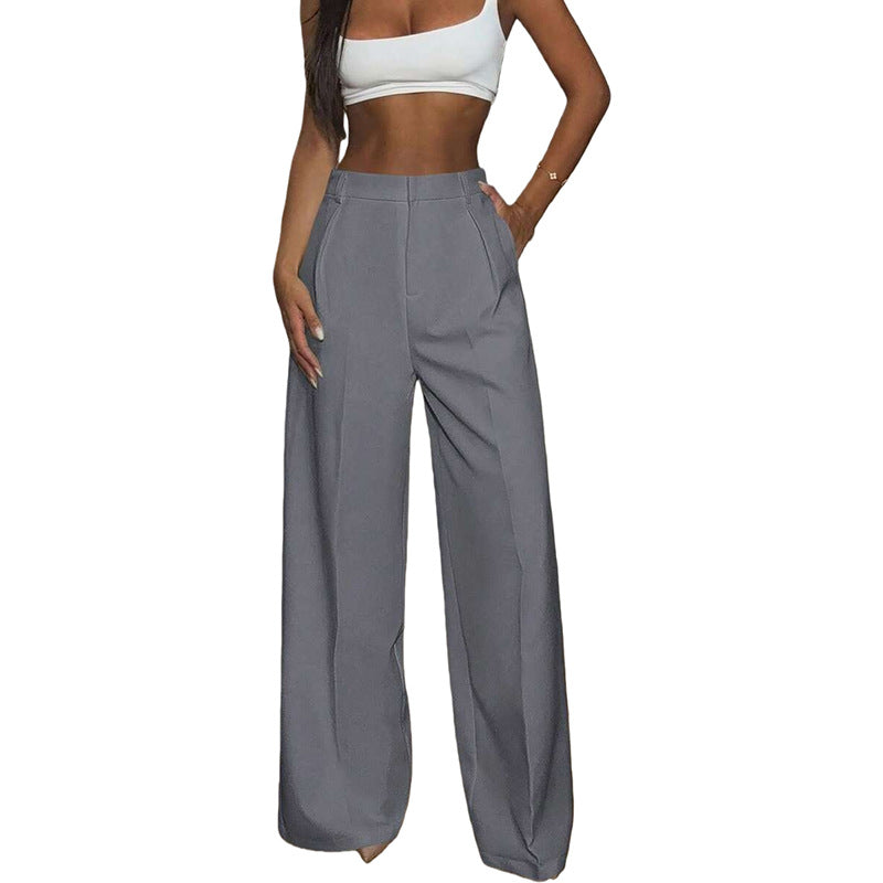 Solid High Waisted Wide Leg Dress Pants Business Work Trousers