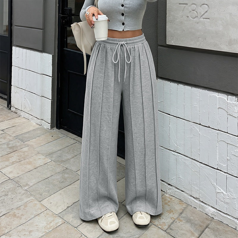 Women's High Waisted Pleated Drawstring Wide Leg Sweatpants