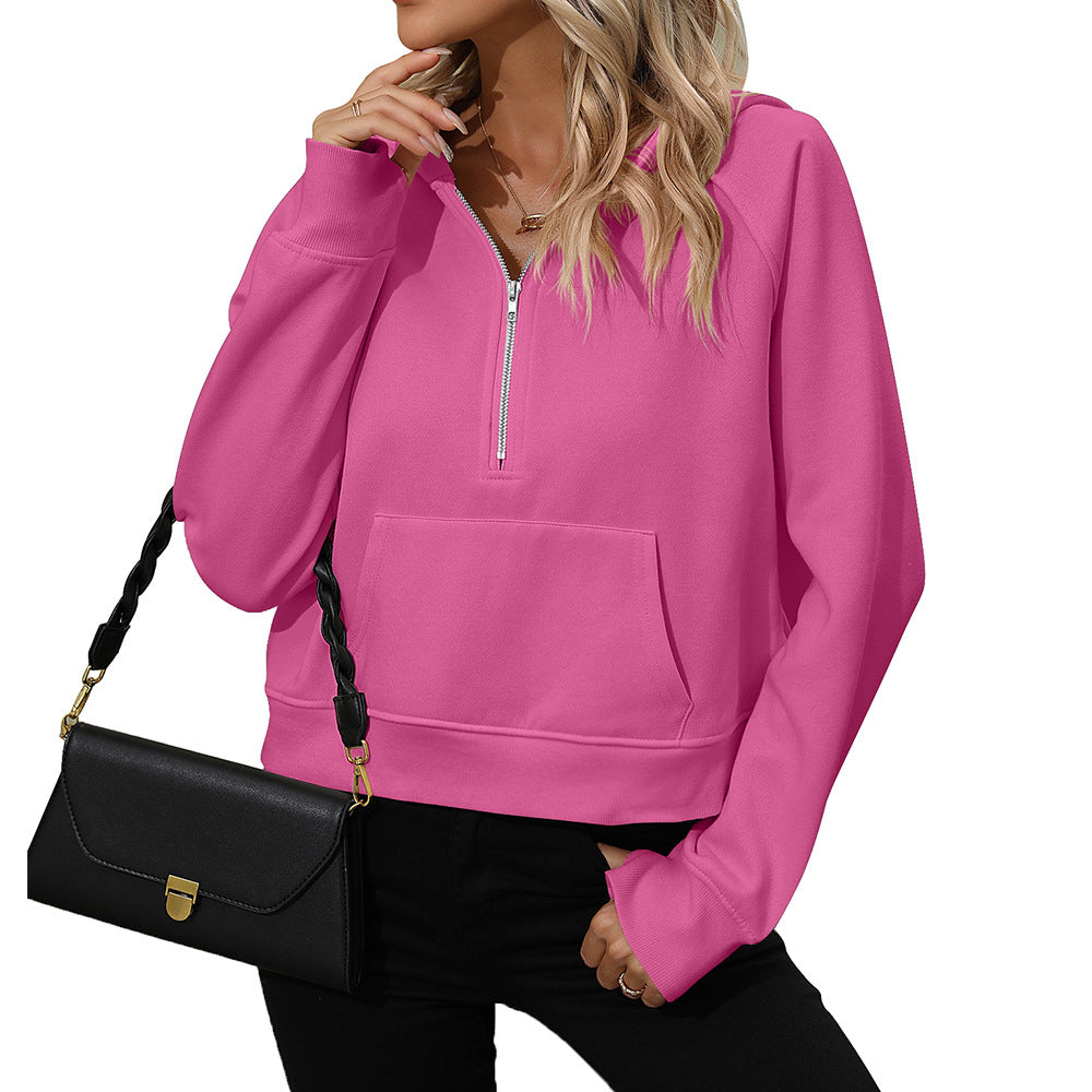 Half Zip Fleece Pullover Hoodie with Kangaroo Pocket