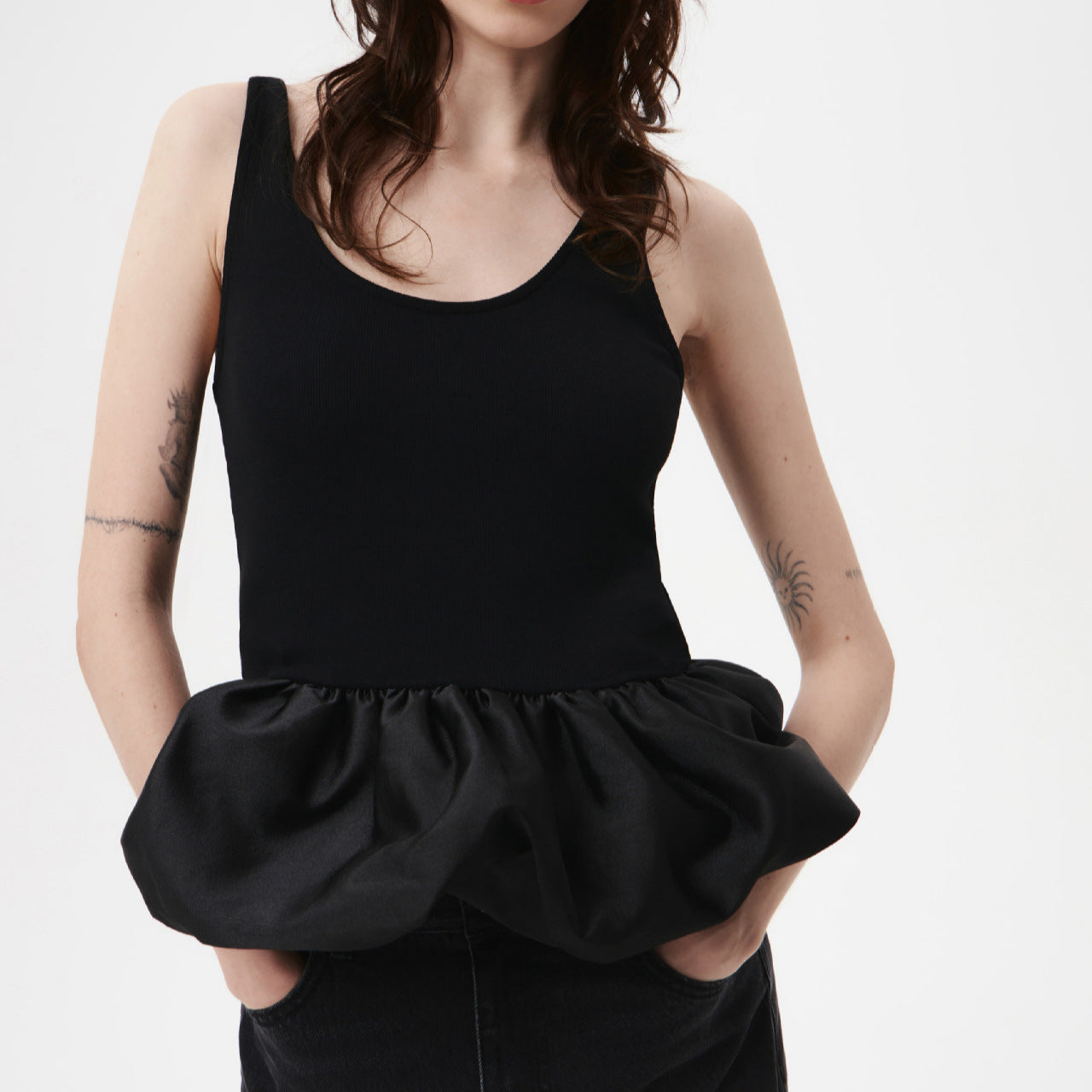 Modal Bubble Hem Tank Trendy Sleeveless Top
