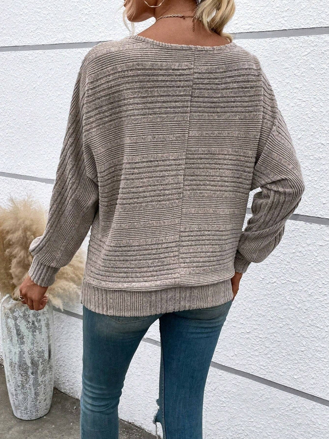 Solid Brushed Sweater Casual Oversized Batwing Sleeve