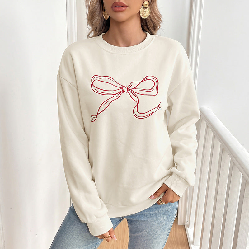Coquette Bow Crewneck Sweatshirt Women Oversized Pullover