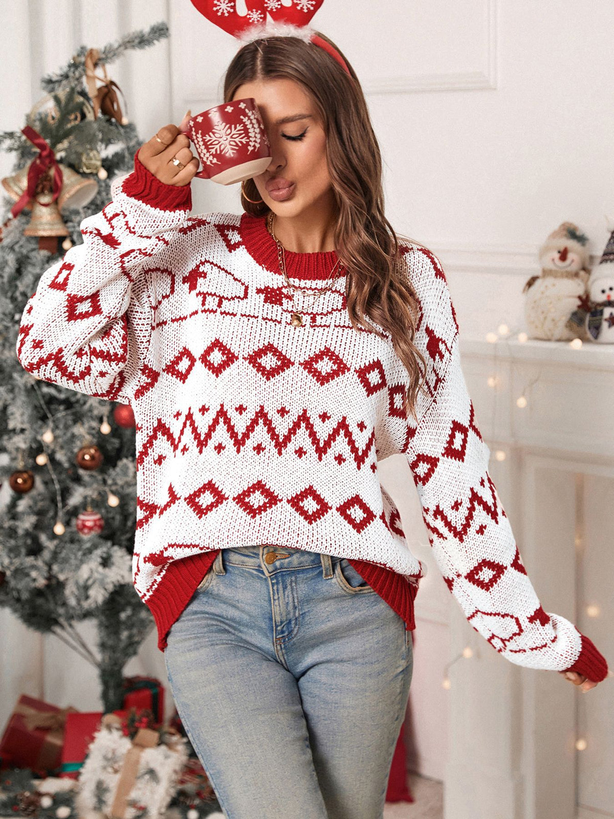 Women's Oversized Christmas Sweater Crewneck Knit Pullover