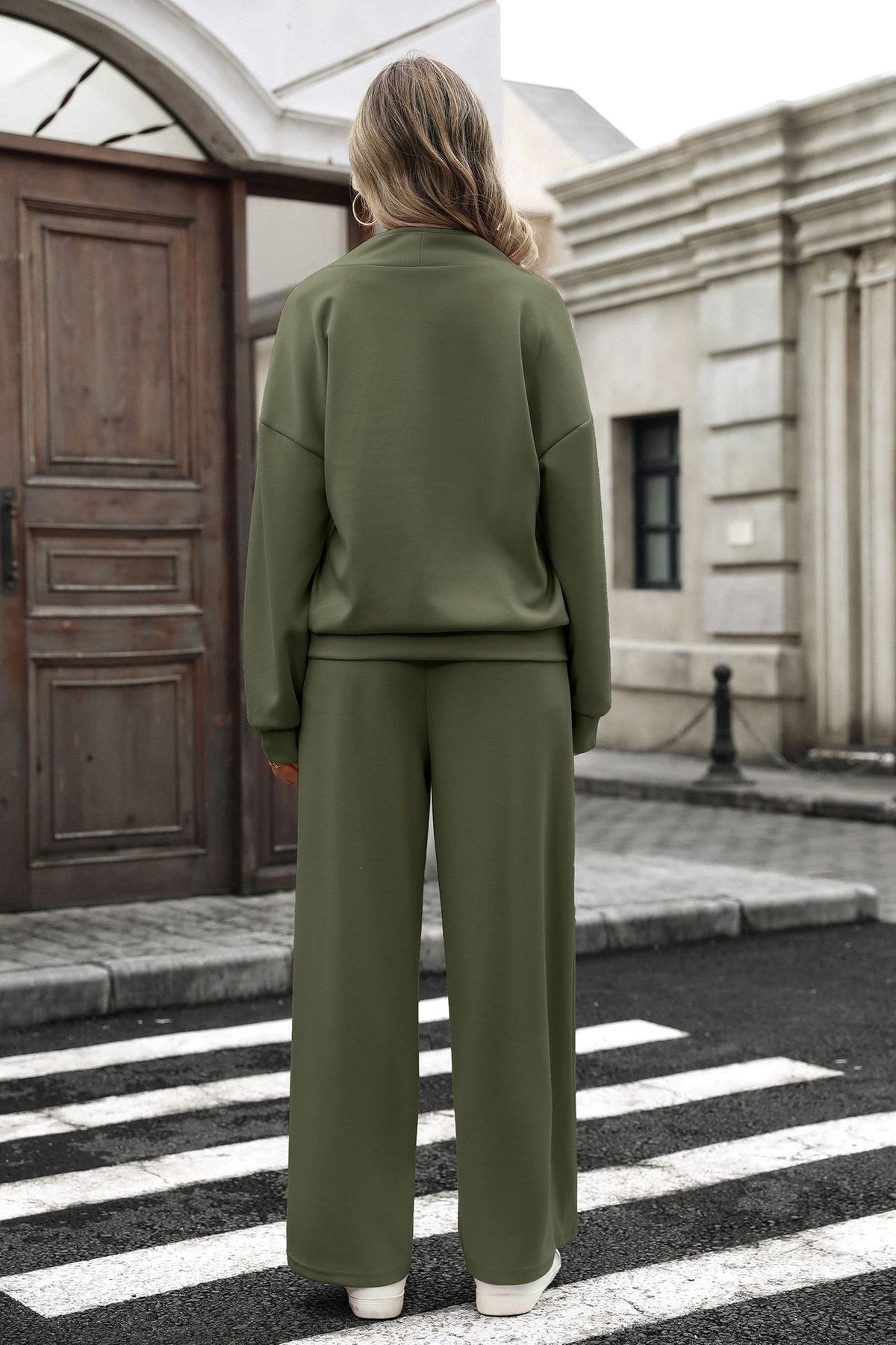 Women's Quarter Zip Sweatshirt Wide Leg Pants Lounge Set