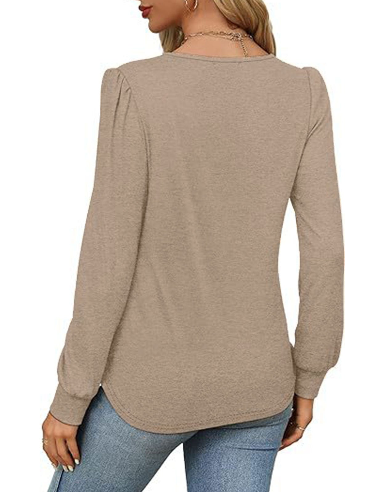 Solid Cotton Top Casual Pleated Puff Sleeve