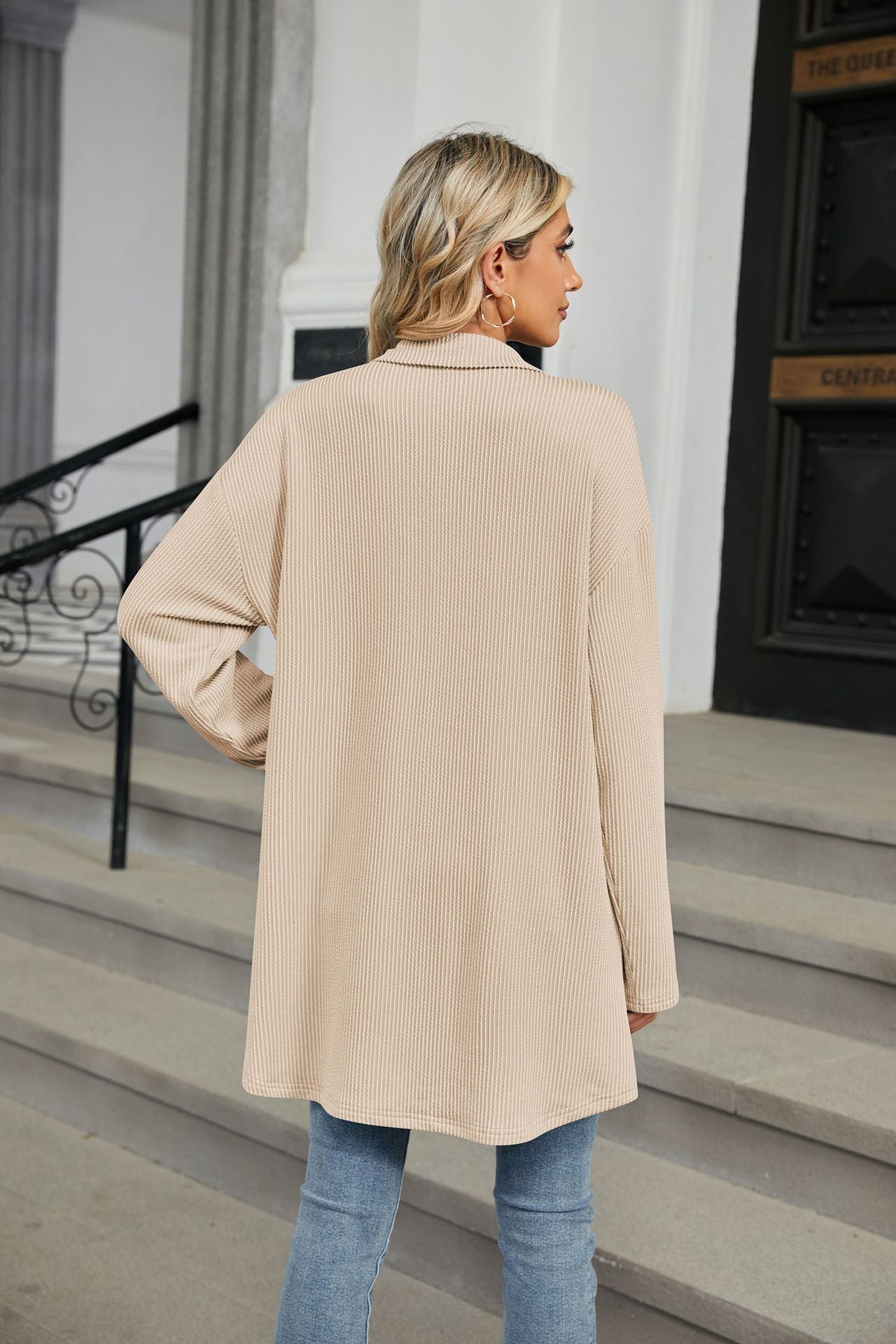 Solid Color Lapel Button Pocket Long Sleeve