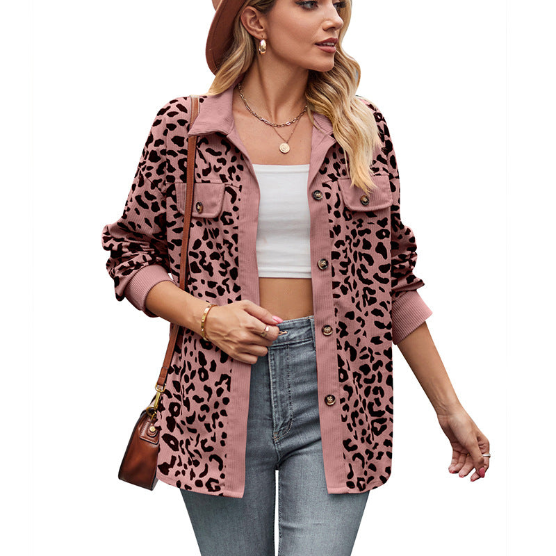 Leopard Print Shacket Button Up Long Sleeve Jacket
