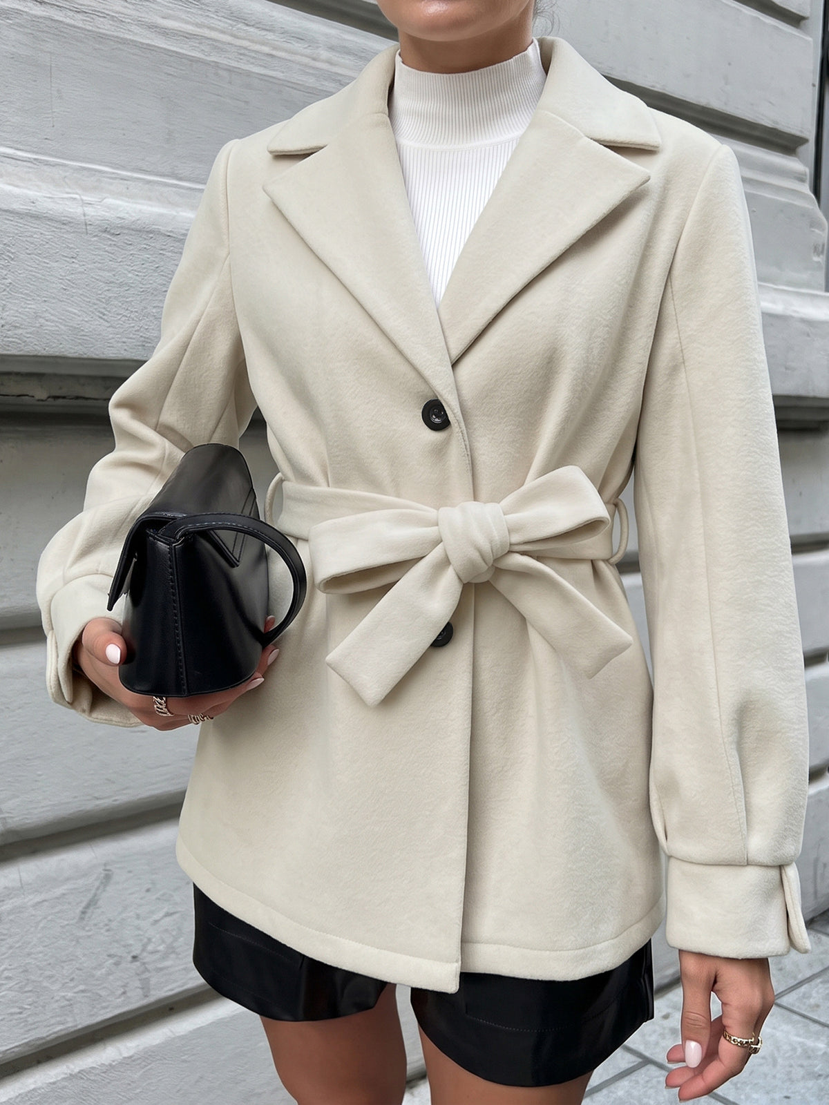 Women's Belted Lapel Mid-Length Winter Coat