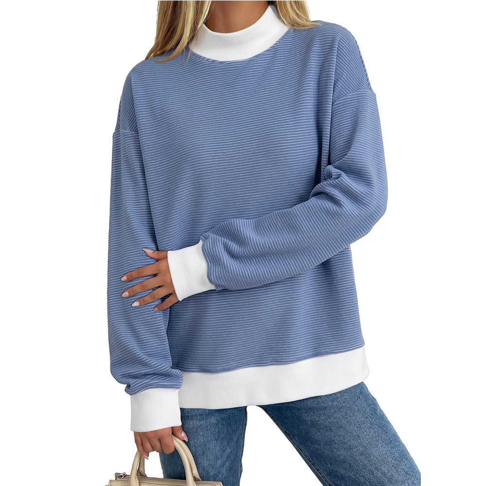 Striped Colorblock Oversized Long Sleeve Casual Sweatshirt