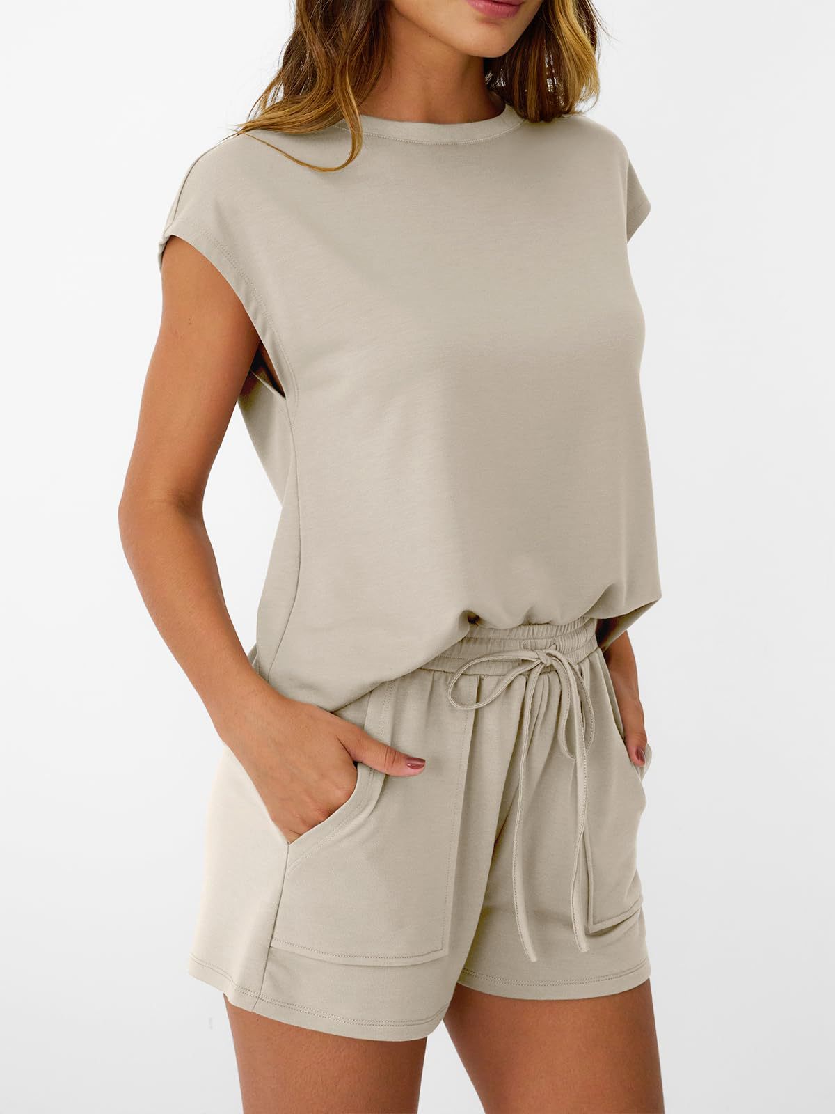 Solid Knit Lounge Set Casual Drawstring Pocket